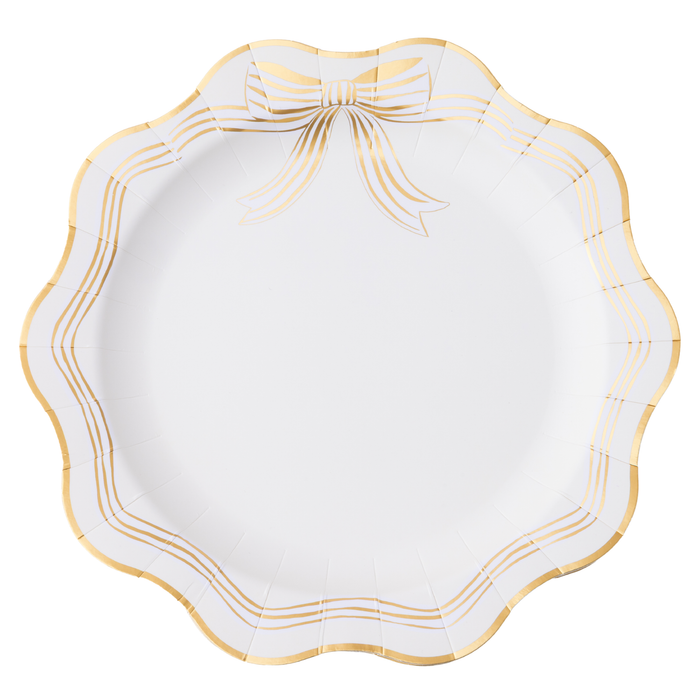 ELEGANT CREAM & GOLD BOW DINNER PLATES