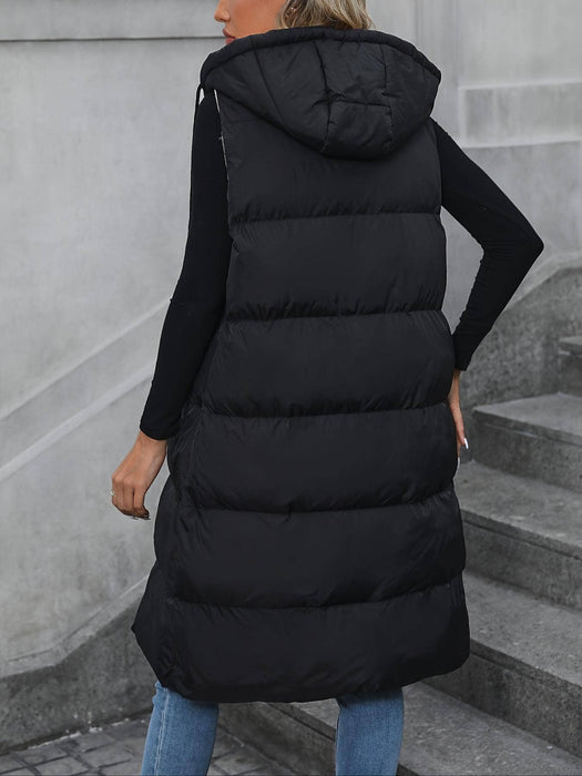 Black Hooded Long Vest Jacket