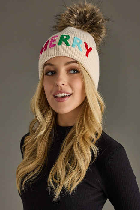 Beige Merry Pom Hat