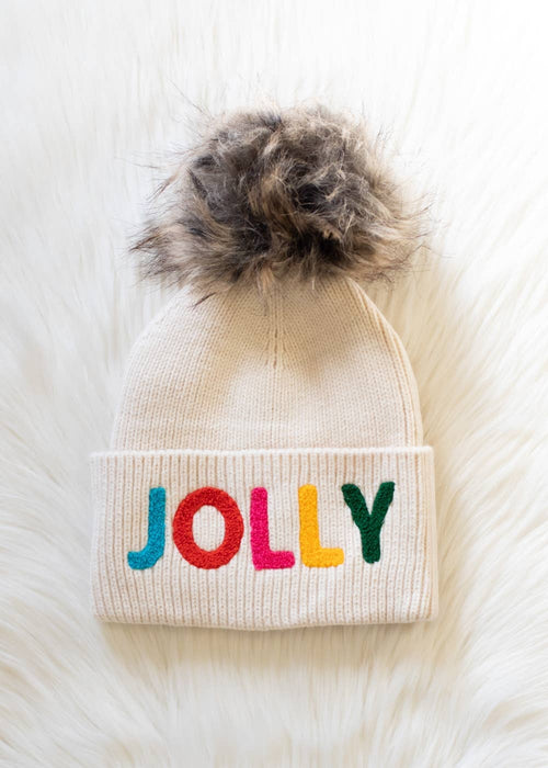 Beige Jolly Pom Hat