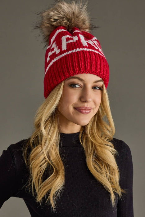 Hot Pink & White Apres Pom Hat
