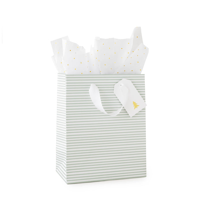 Green Stripe Gift Bag Set