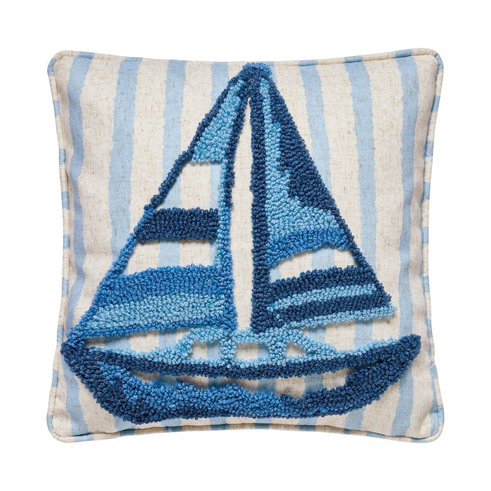 Coastal Sailboat Tufted Hook Pillow
