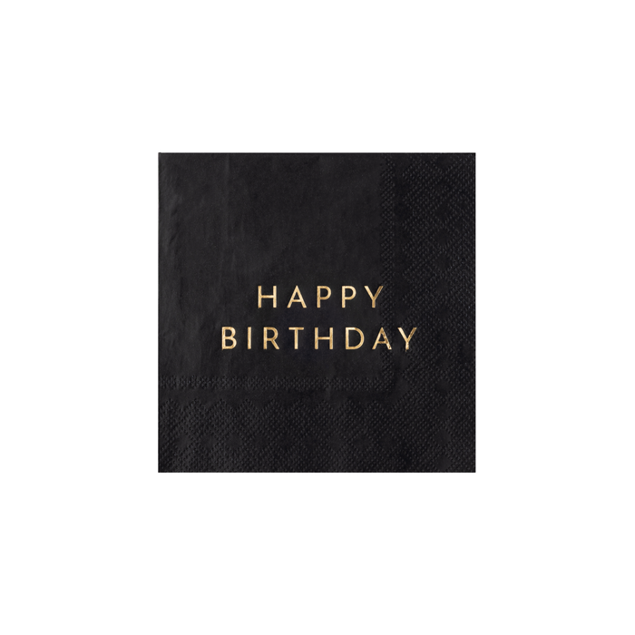 BLACK HAPPY BIRTHDAY COCKTAIL NAPKINS