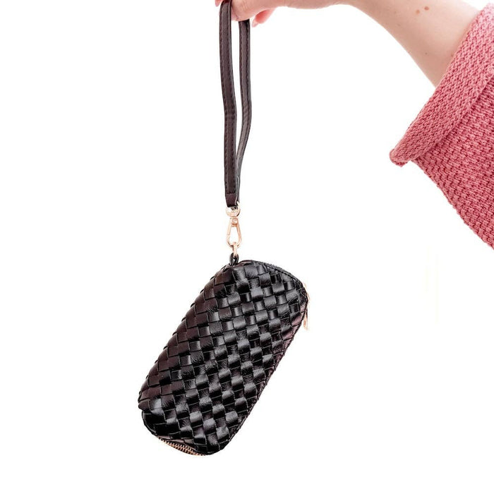 Dylan Woven Sunglass Case Wristlet | Brown