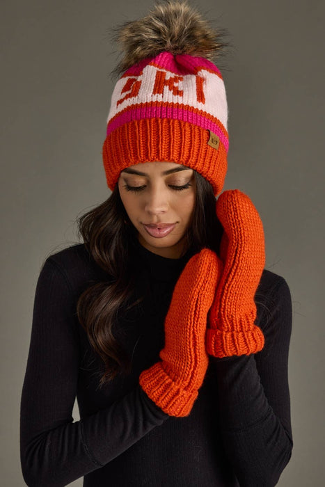 Orange & Pink Ski Pom Hat