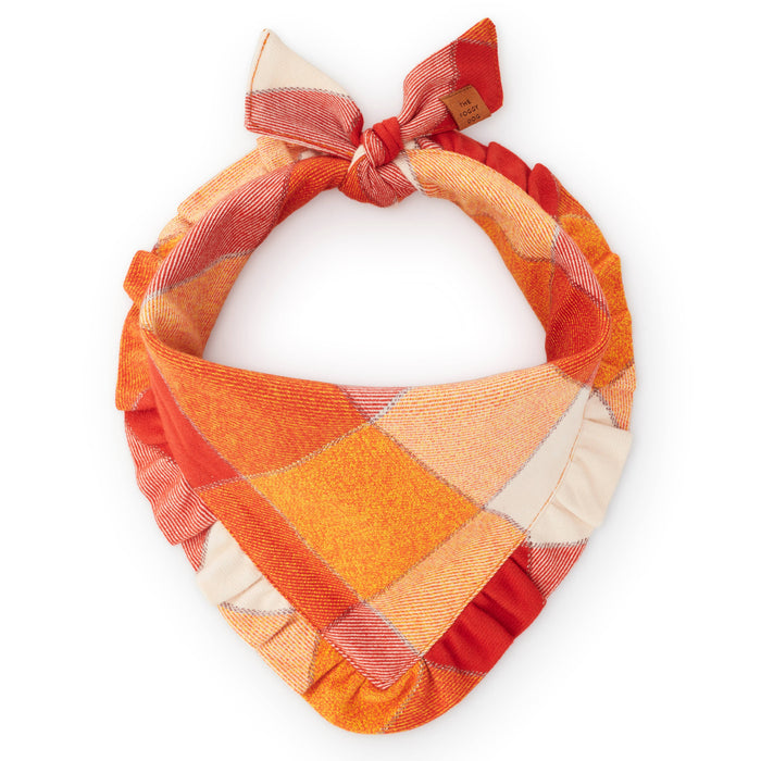 Pumpkin Spice Plaid Flannel Ruffle Dog Bandana