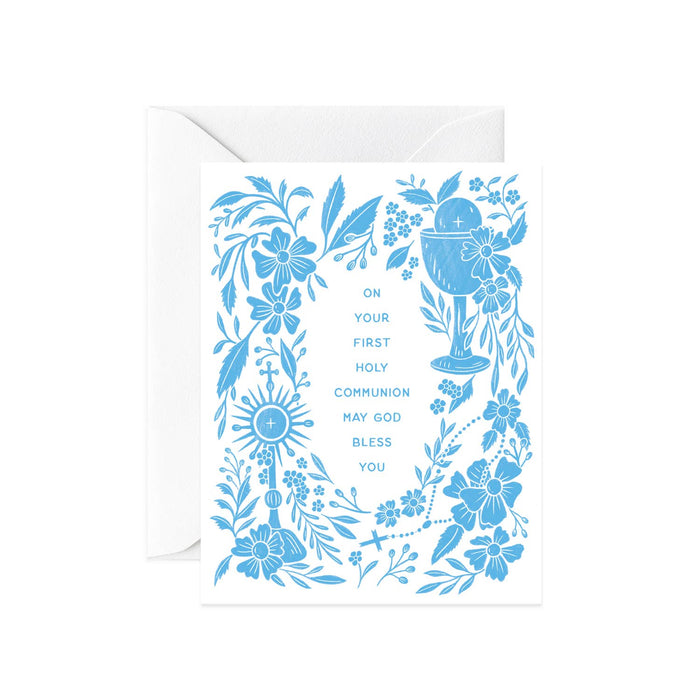 Blue & White First Communion Card