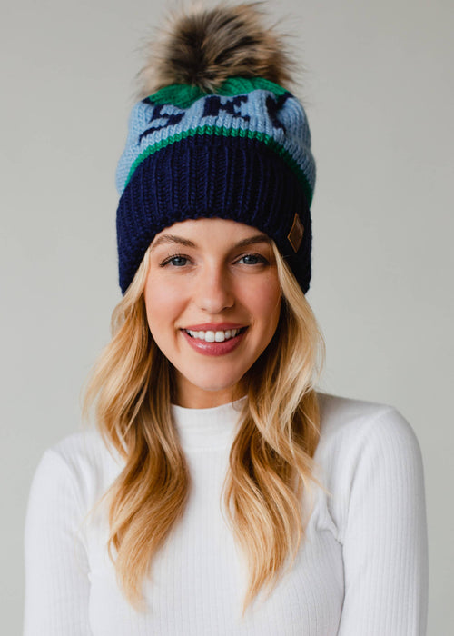 Navy Ski Pom Hat