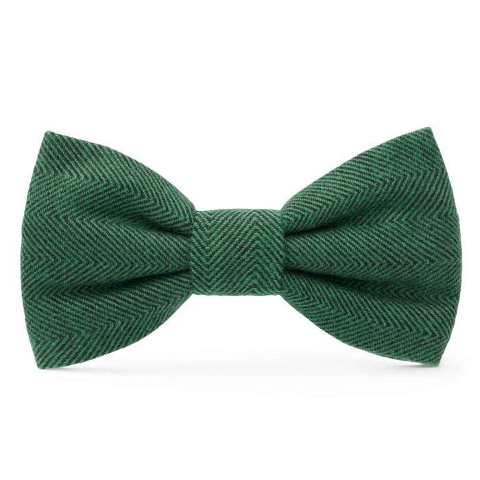 Evergreen Herringbone Dog Bow Tie