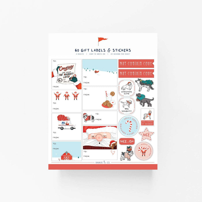 Santa & Dogs Gift Label Sheets