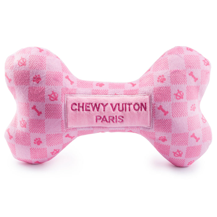 Lg Pink Checker Chewy Vuiton Bone Dog Toy