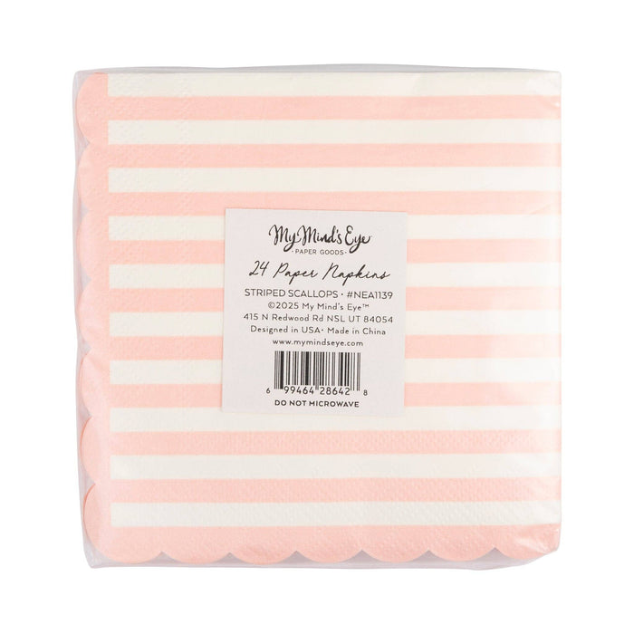 Pink Striped Scalloped Cocktail Napkin