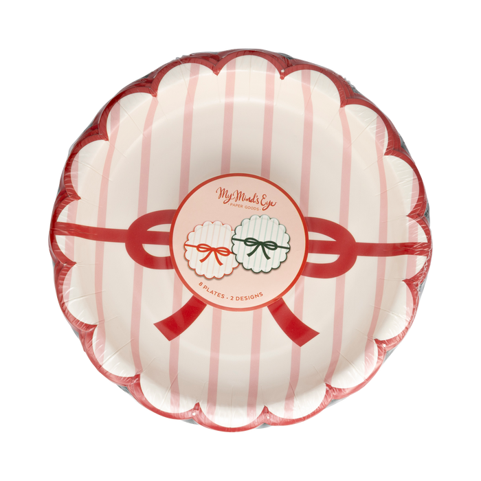 Assorted Stripes and Bow Scalloped Plate Set