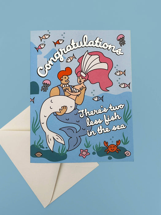 Two Less Fish Mermaids Wedding Card