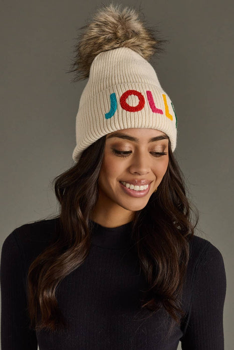 Beige Jolly Pom Hat
