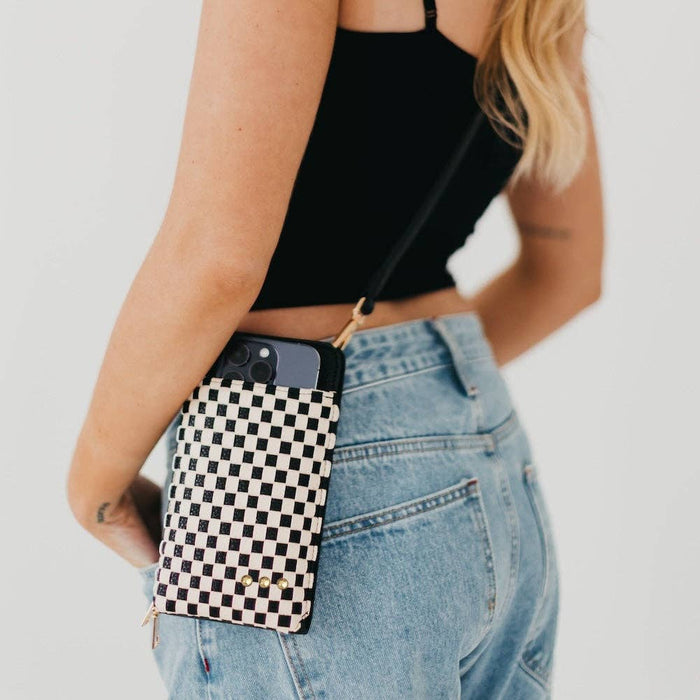 Double Duty Phone Bag | Woven Checkered Black