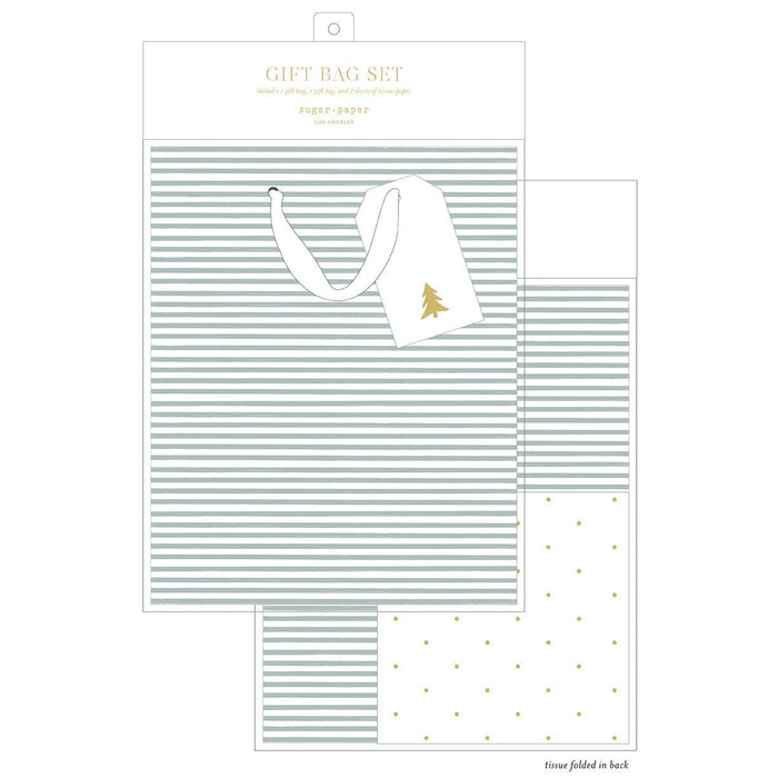Green Stripe Gift Bag Set