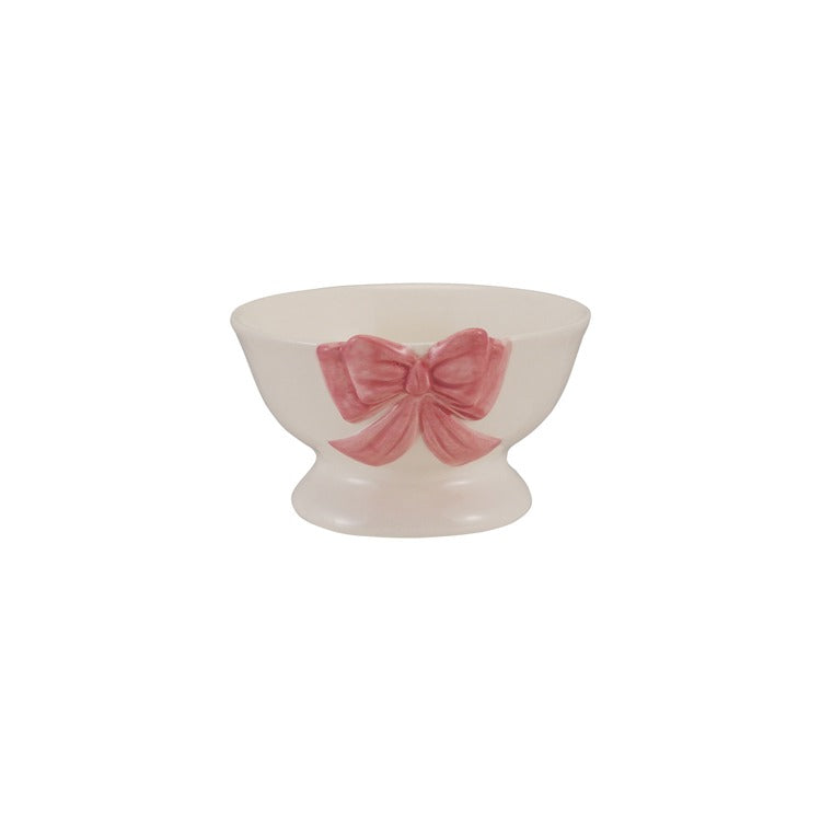 Hand-Painted Ceramic Footed Bowl W Bow