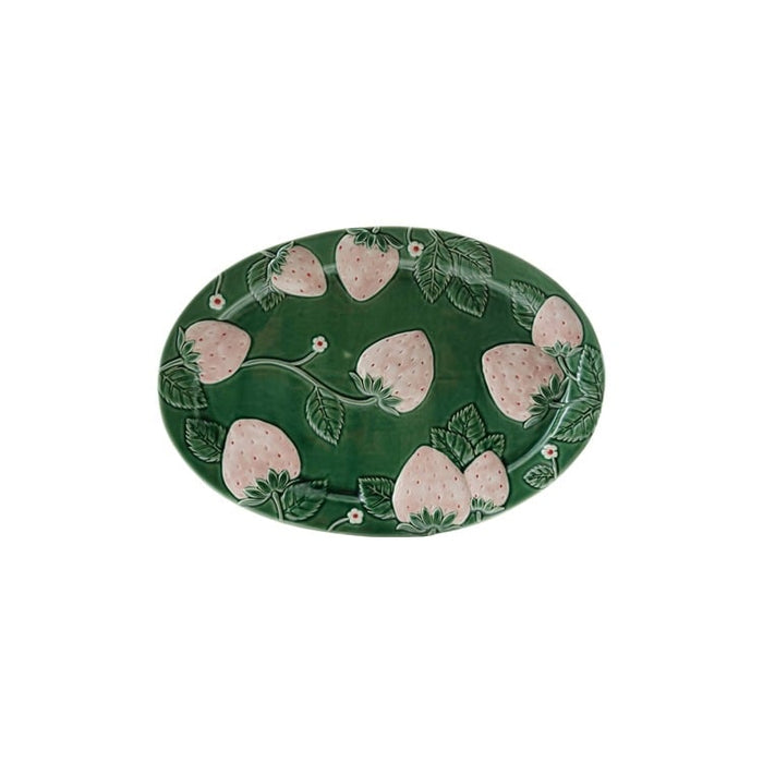 Oval Hand-Painted Embossed Stoneware