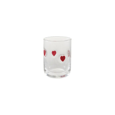 Drinking Glass W Embedded Hearts, Red