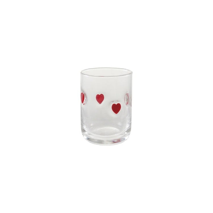 Drinking Glass W Embedded Hearts, Red