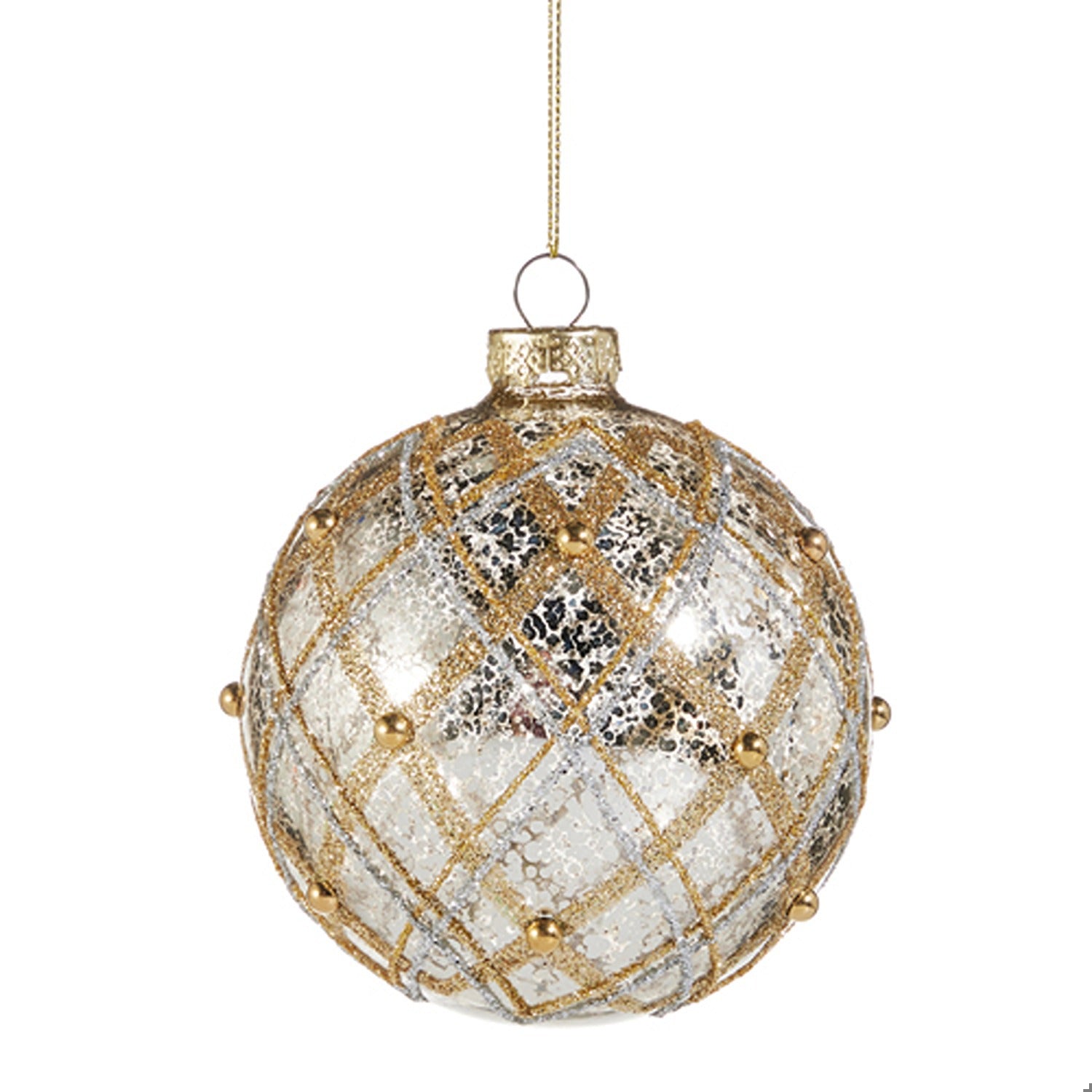 4 Silver and Gold Mercury Glass Ball Ornament