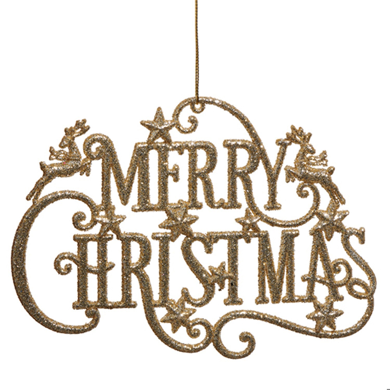 7.25 Gold Glitter Merry Christmas Ornament
