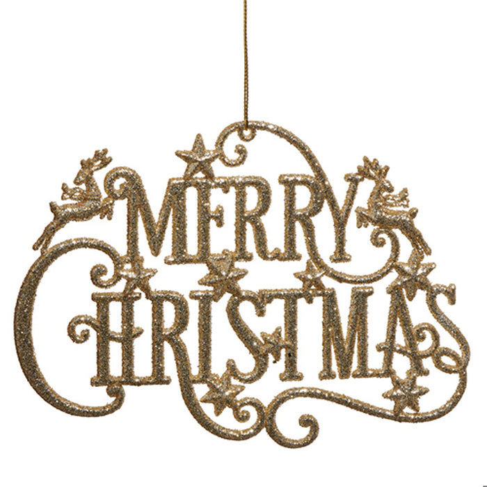 7.25 Gold Glitter Merry Christmas Ornament