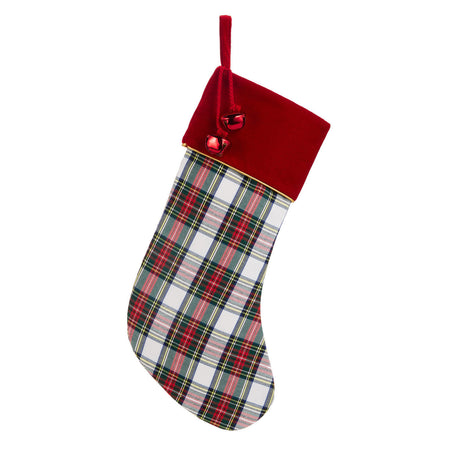 20 White Plaid Stocking with Bells