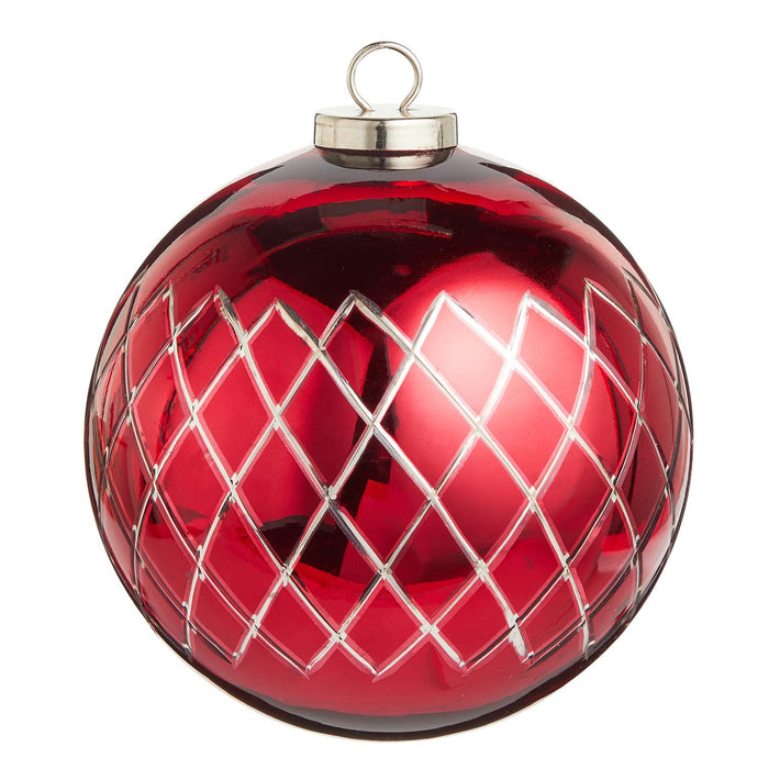 6 Red Etched Ball Ornament