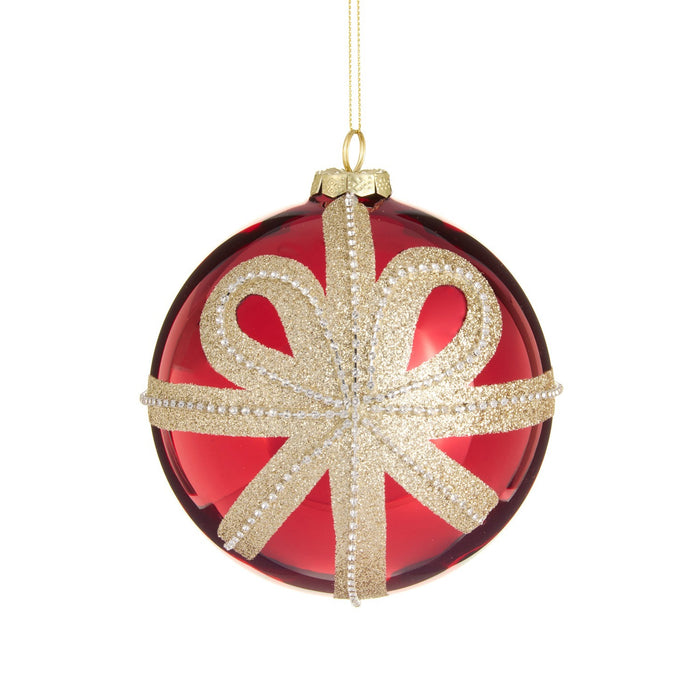 5 Gold Bow Red Ball Ornament