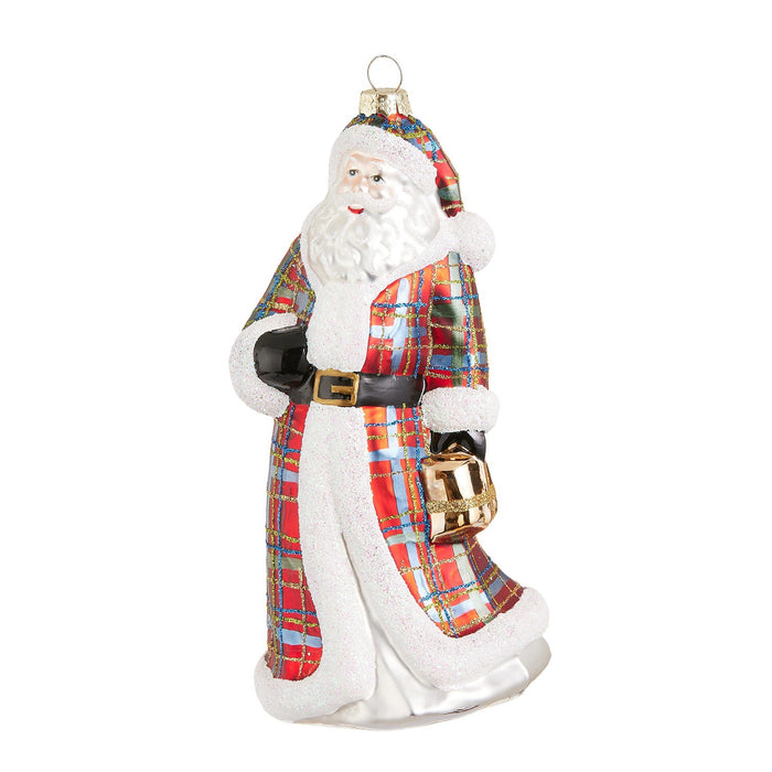 7.5 Plaid Santa Ornament