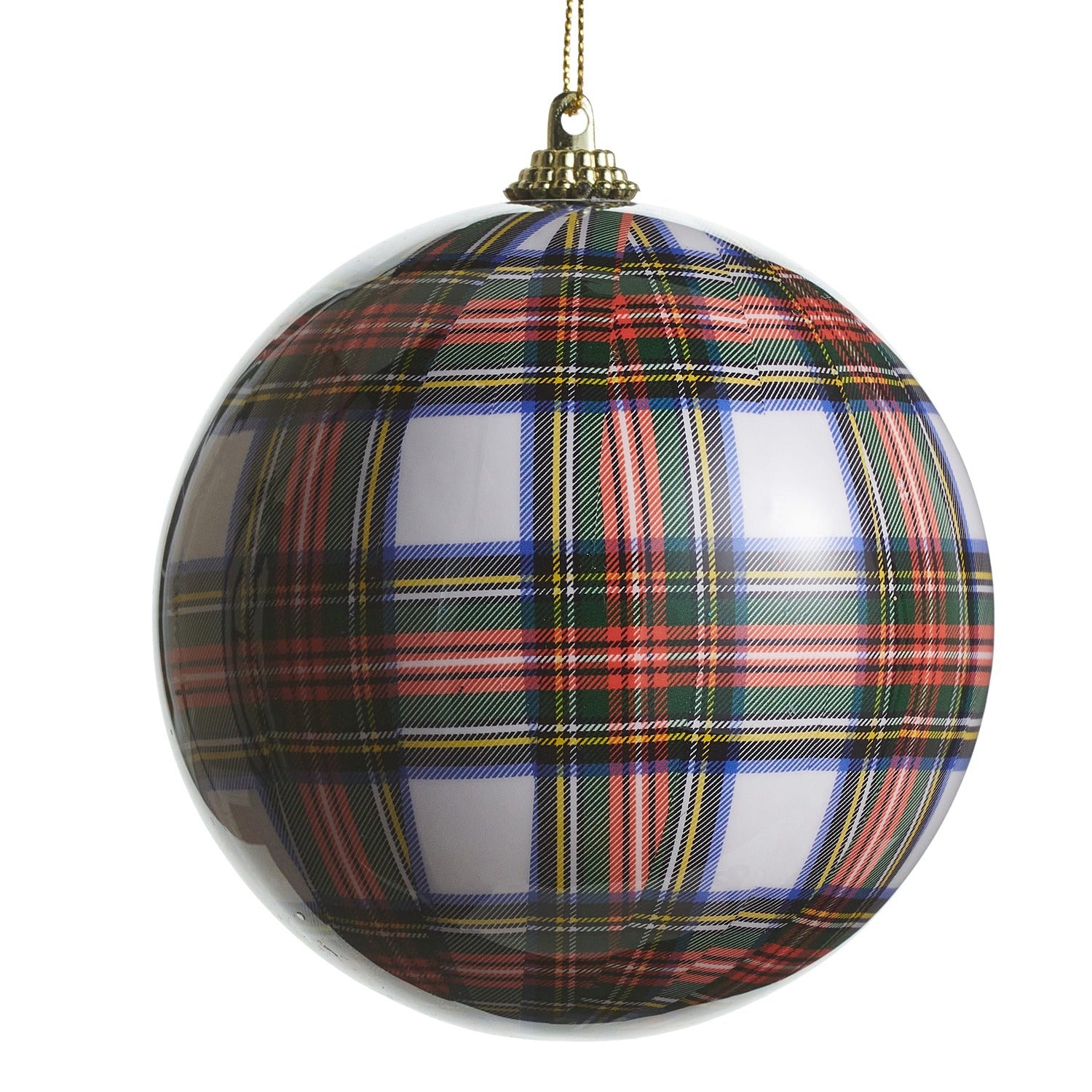 4 White Plaid Ball Ornament