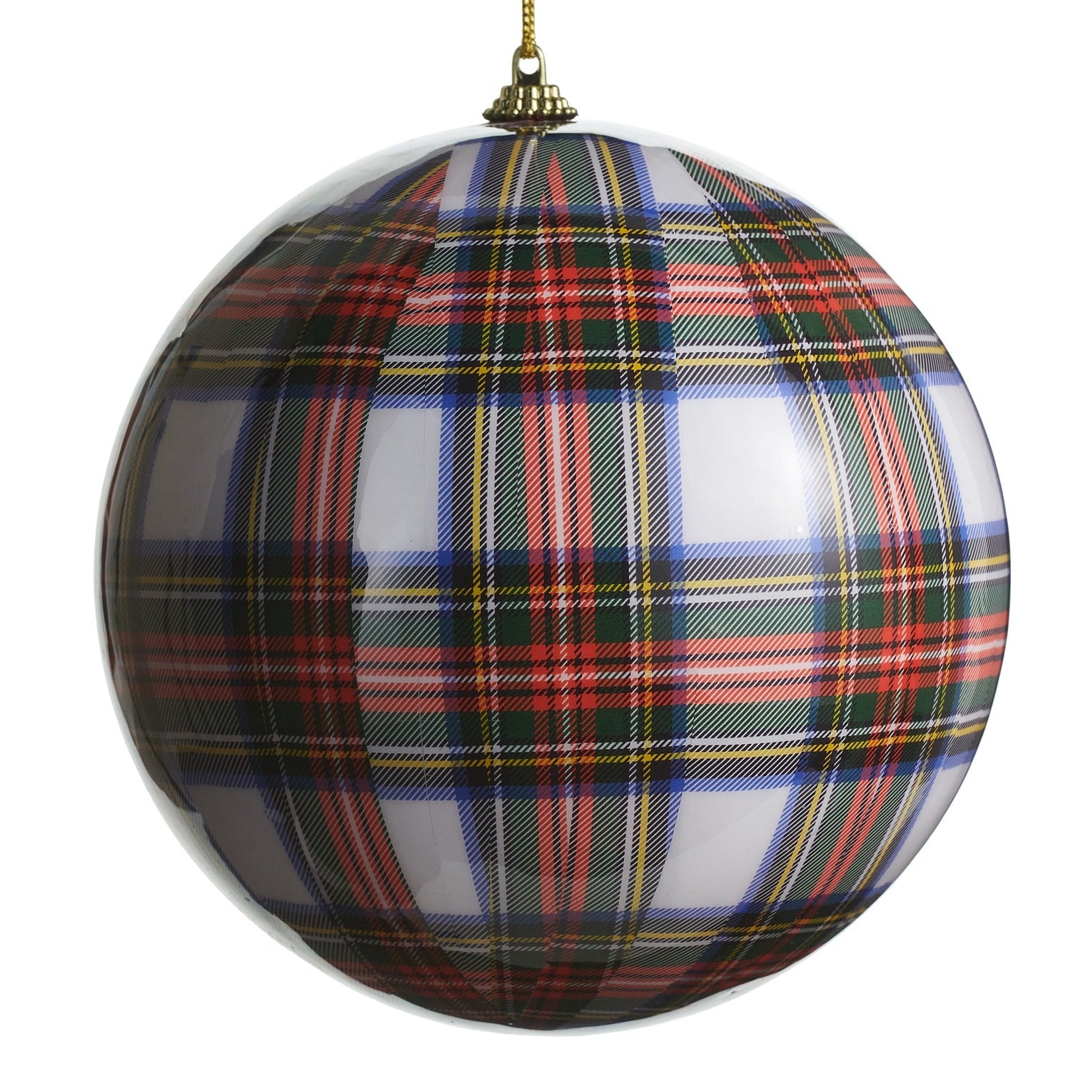 6 White Plaid Ball Ornament