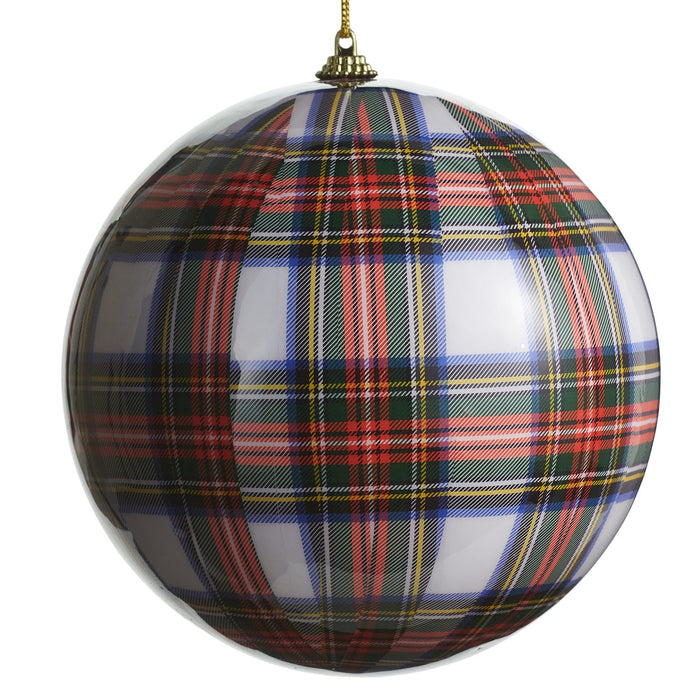 6 White Plaid Ball Ornament