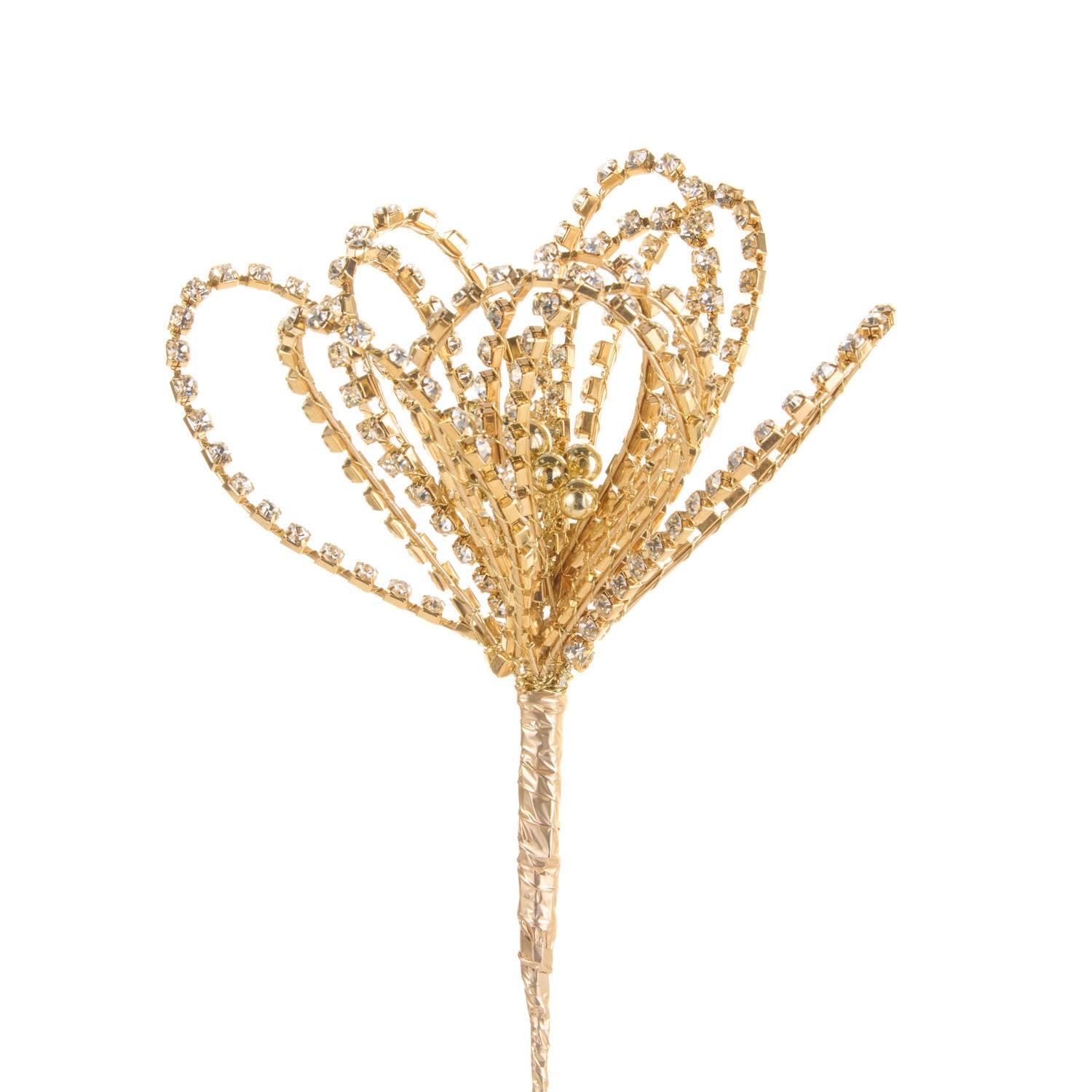 23 Gold Rhinestone Flower Stem