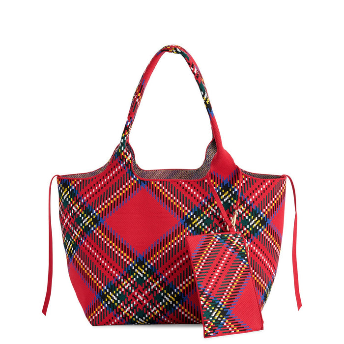 ROBBIE PLAID TOTE,RED