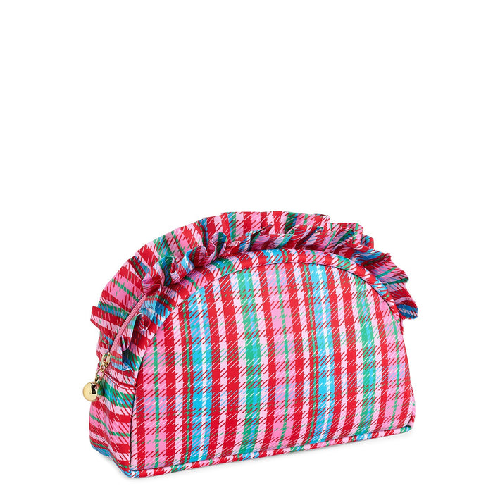 PLAID L RUFFLE ZIP POUCH,MULTI