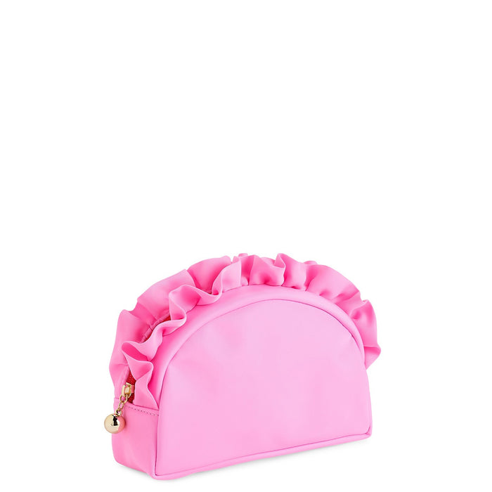 SOLID RUFFLE S ZIP POUCH,PINK