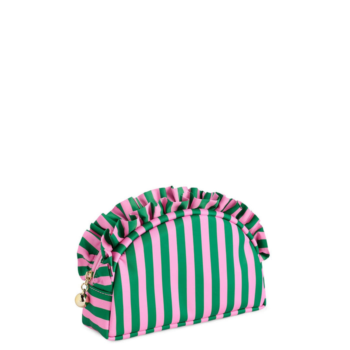 STRIPE RUFFLE S ZIP POUCH,GREEN
