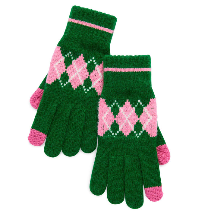 ARGYLE TOUCHSCREEN GLOVES,GREEN