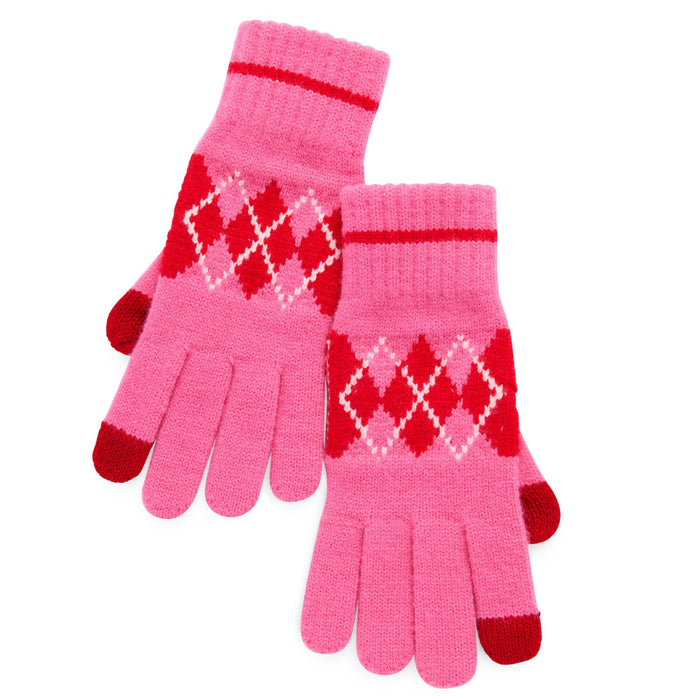 ARGYLE TOUCHSCREEN GLOVES,PINK