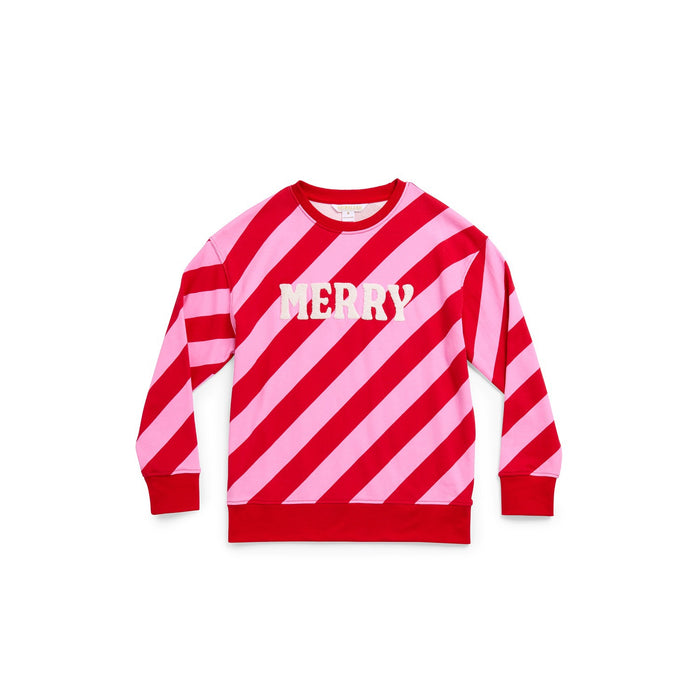 ASST/6 "MERRY" DIAGONAL STRIPED CLASSIC SWEATSHIRT