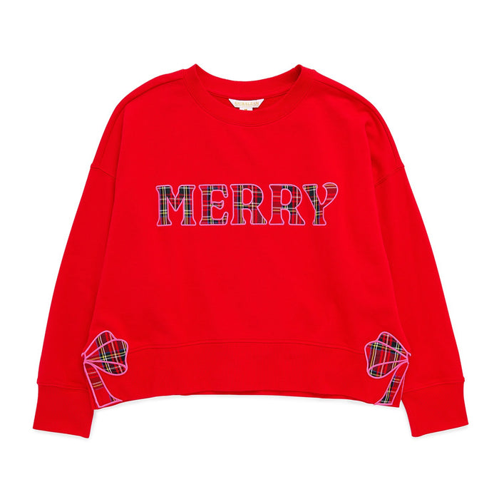 ASST/8 PLAID "MERRY" RELAXED SWEATSHIRTS,RED