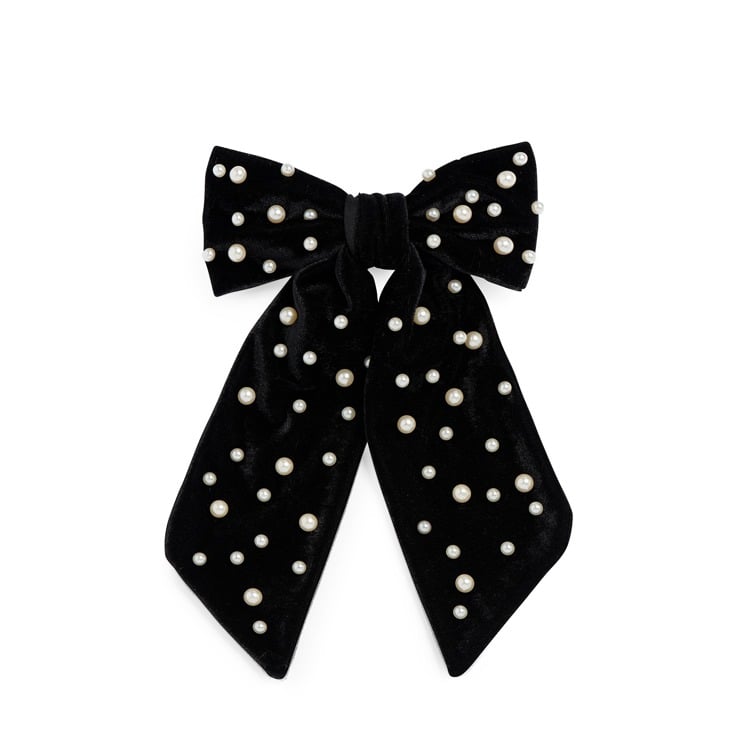 VELVET AND PEARLS BOW CLIP,BLACK