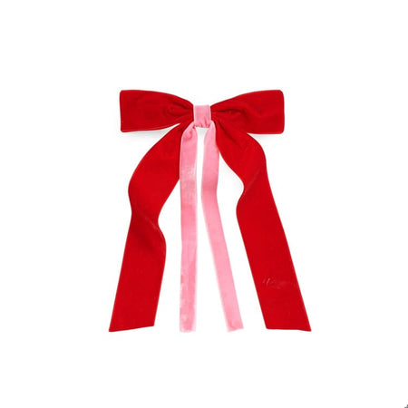 TWO-TONE VELVET BOW CLIP,RED