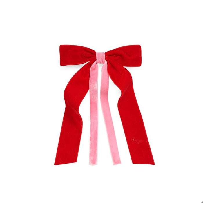 TWO-TONE VELVET BOW CLIP,RED