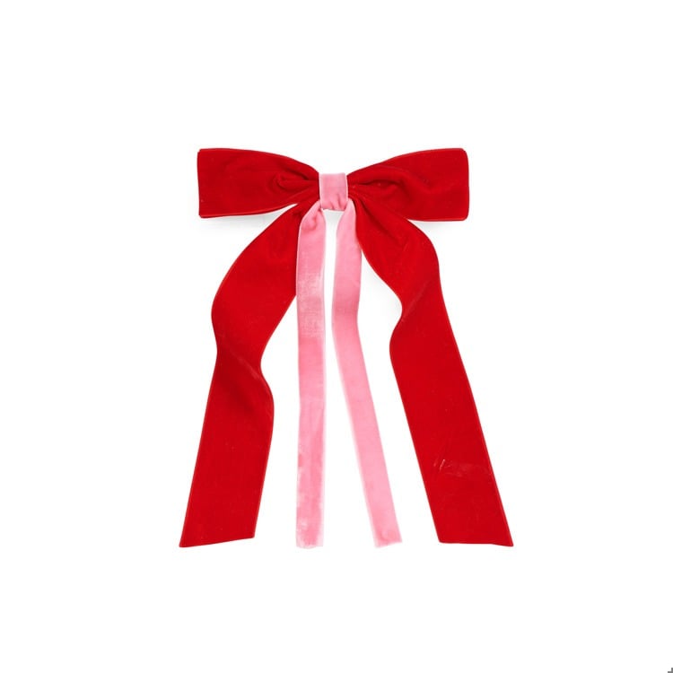 TWO-TONE VELVET BOW CLIP,RED