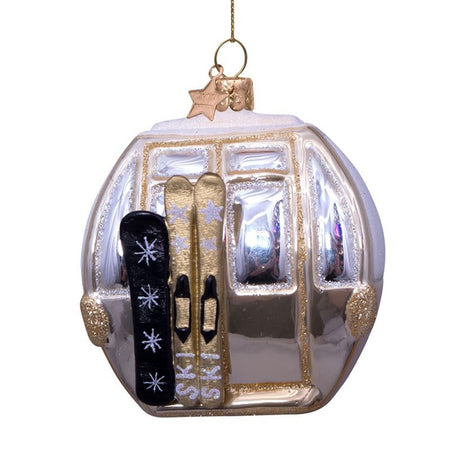 Ornament glass beige ski gondela H3.25"